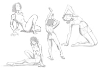 a series of sketches of a woman in various poses